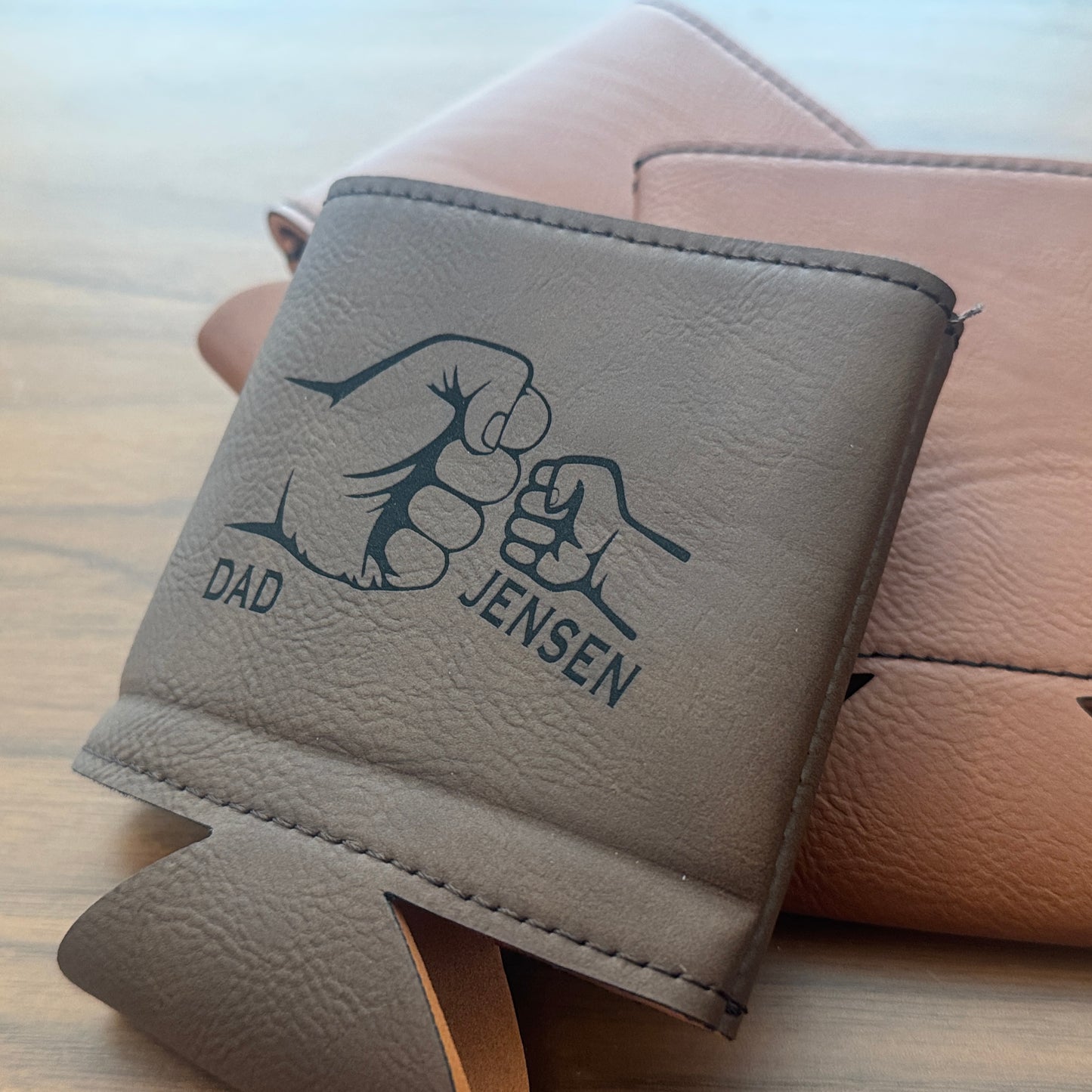 Dad child Fist Bump Leather Can Cooler