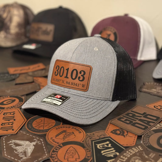 Adairsville Zip Code Coordinates Leather Patch Hat