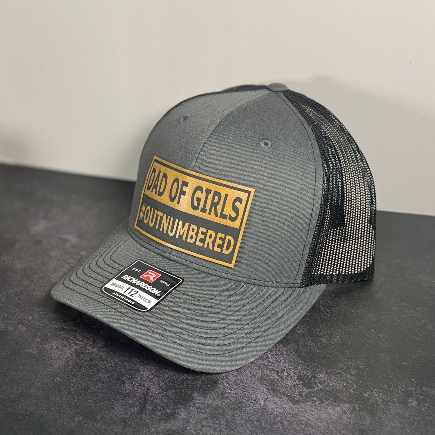 Dad of Girls Outnumbered Leather Patch Hat