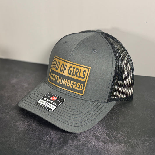 Dad of Girls Outnumbered Leather Patch Hat