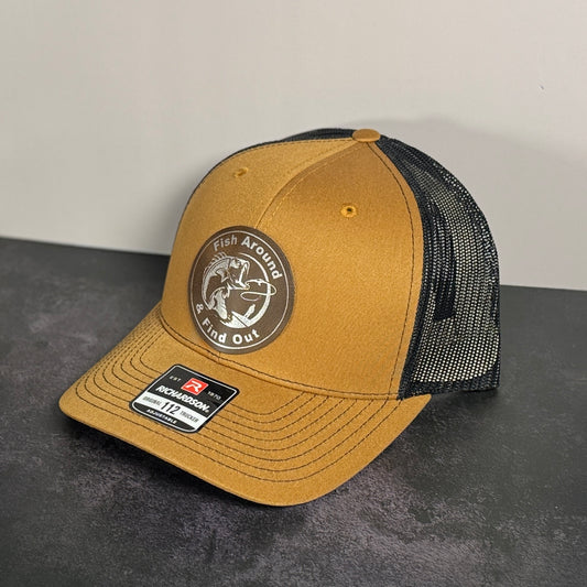 Fish Around And Find Out Leather Patch Hat