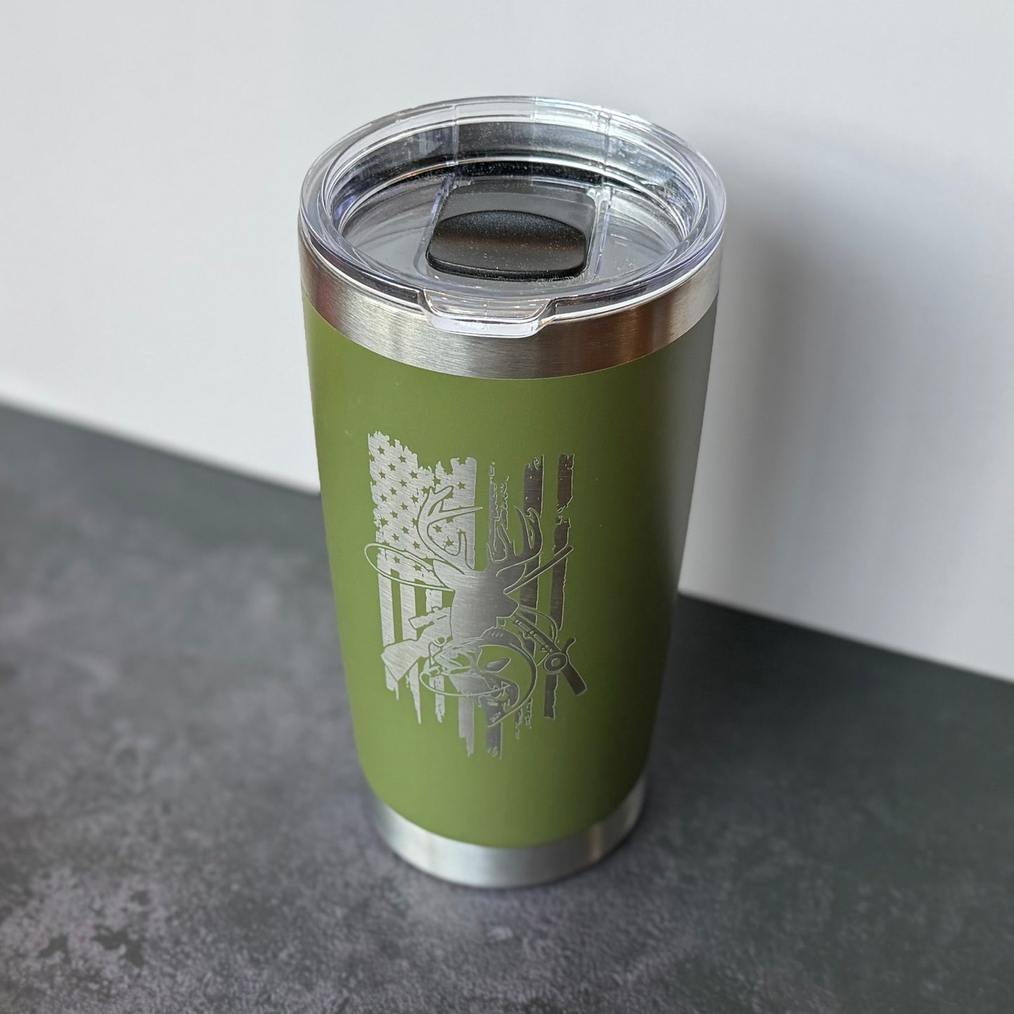 Hunting Fishing US Flag Laser Engraved Tumbler