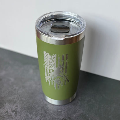 Hunting Fishing US Flag Laser Engraved Tumbler