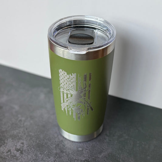 Hunting Fishing US Flag Laser Engraved Tumbler