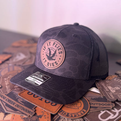 If It Flies, It Dies Dove Shoot Leather Patch Hat