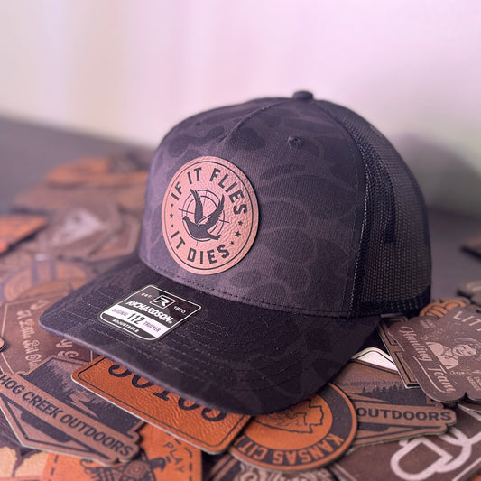 If It Flies, It Dies Dove Shoot Leather Patch Hat