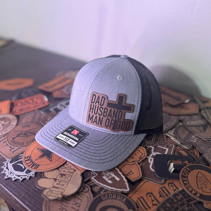 Dad Husband Man of God Leather Patch Hat