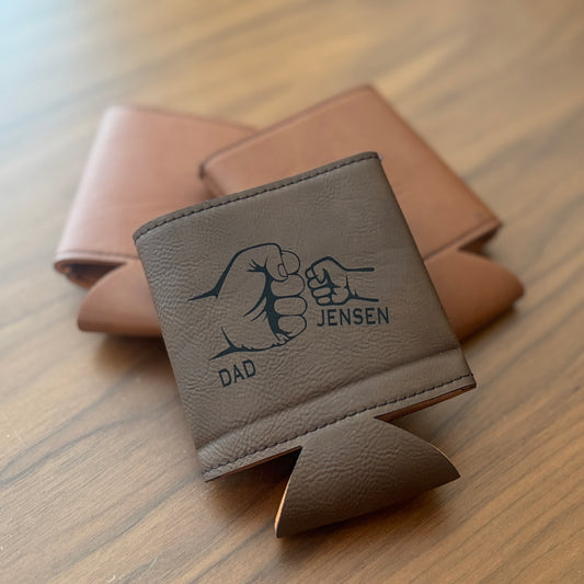 Dad child Fist Bump Leather Can Cooler